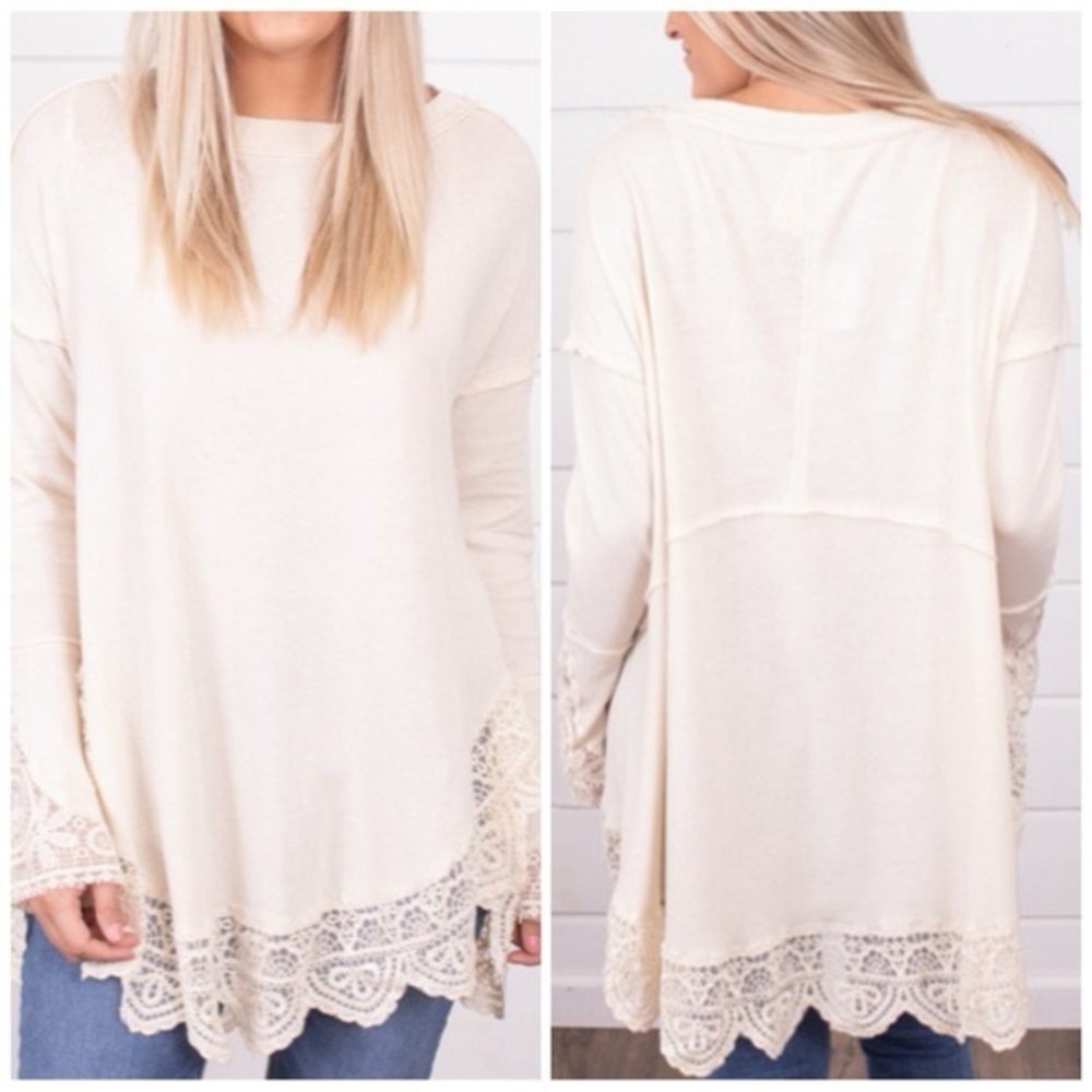 Free People Sparrow Lace Trim Tunic in Ivory